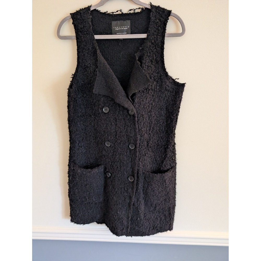 Sanctuary Women Black Boucle Wool Blend Double Breasted Knit Vest Small career